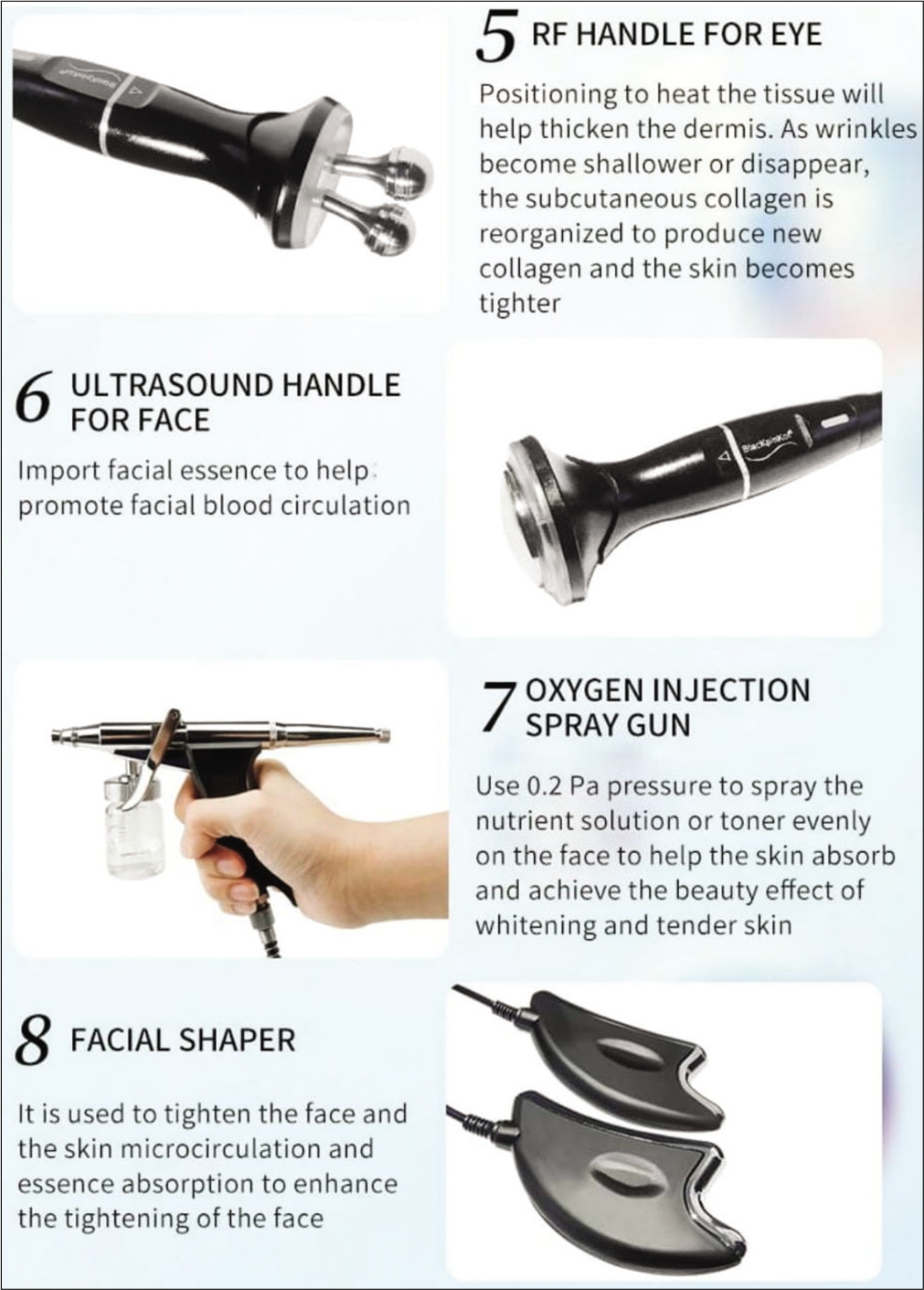 Eight in one machine with tools for Medi facial (Part II).